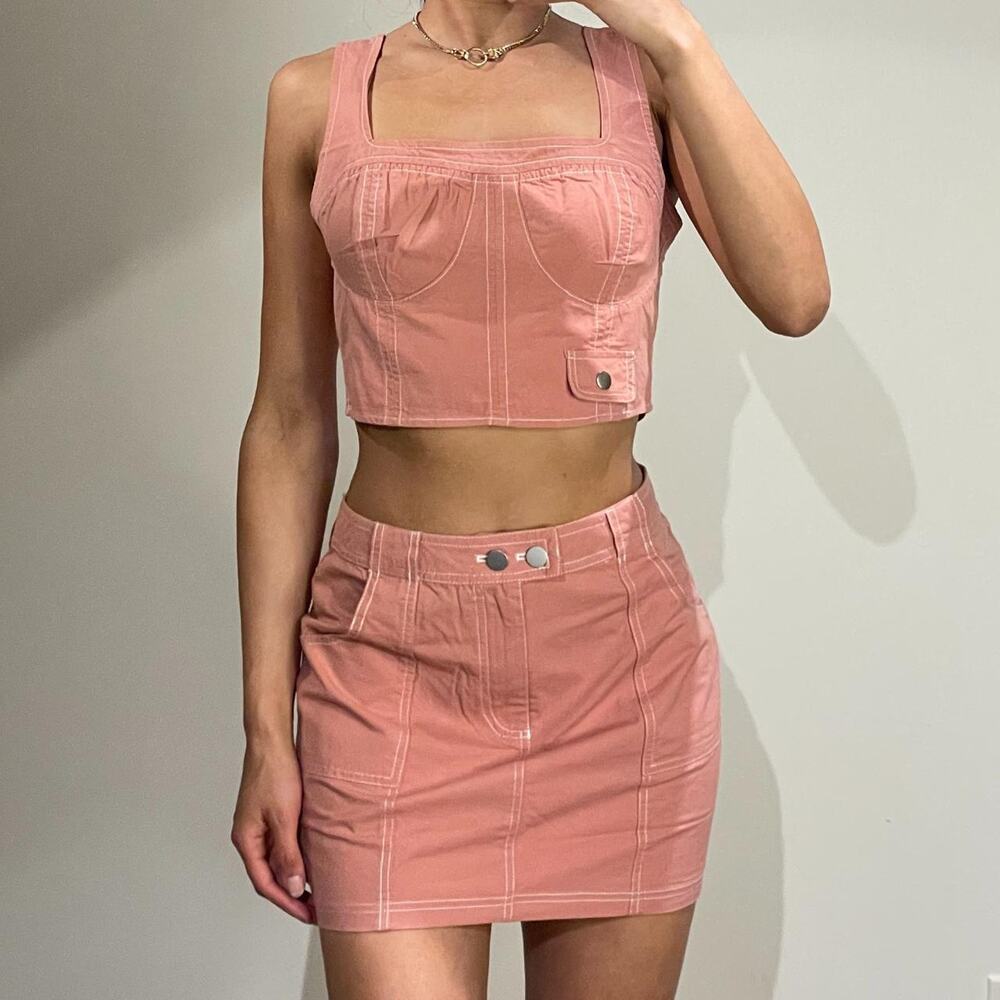 Pink Crop Top and Skirt Set